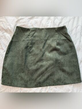 Olive Green Ribbed Knit Mini Skirt